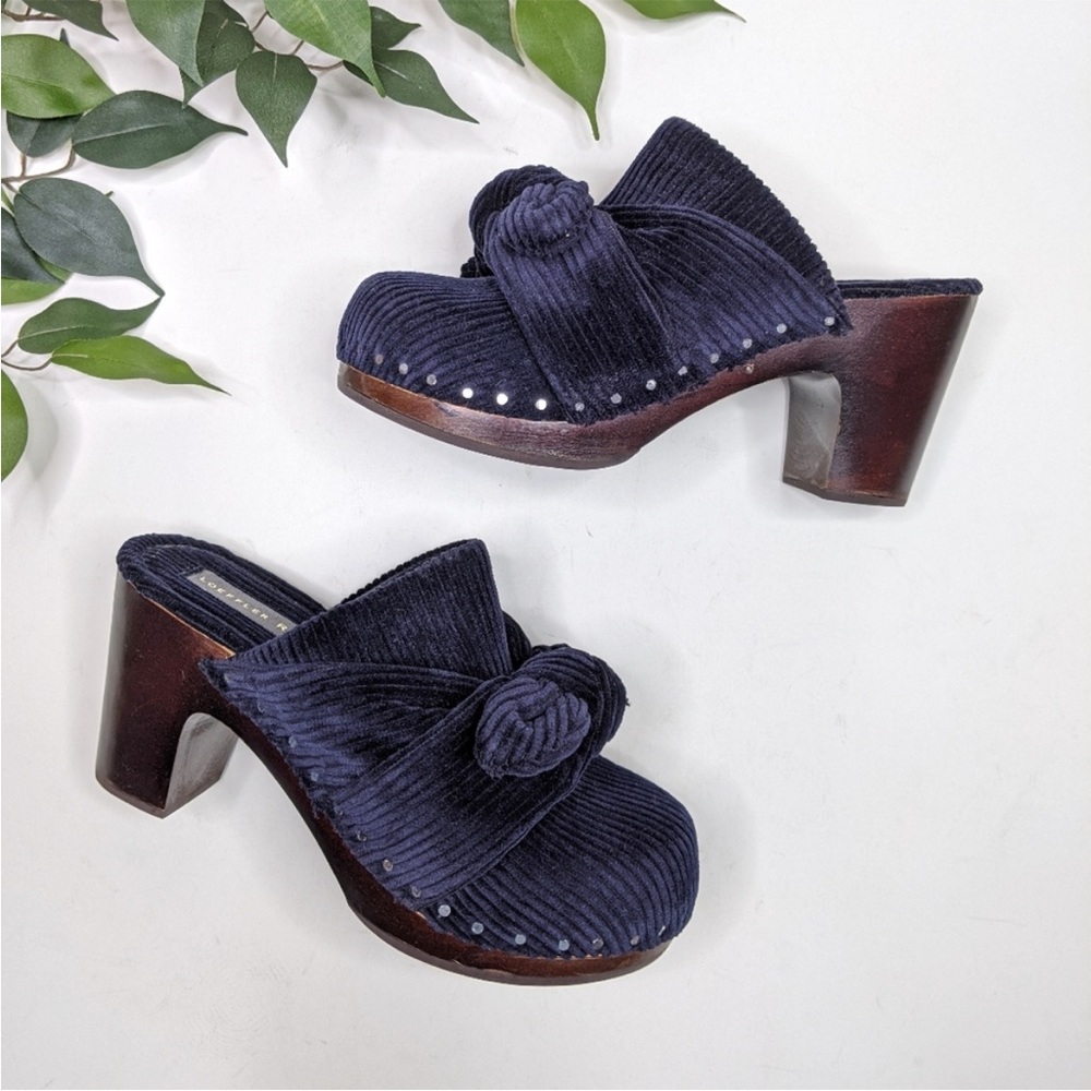 Loeffler Randall Nemo knot blue corduroy clogs sz 6